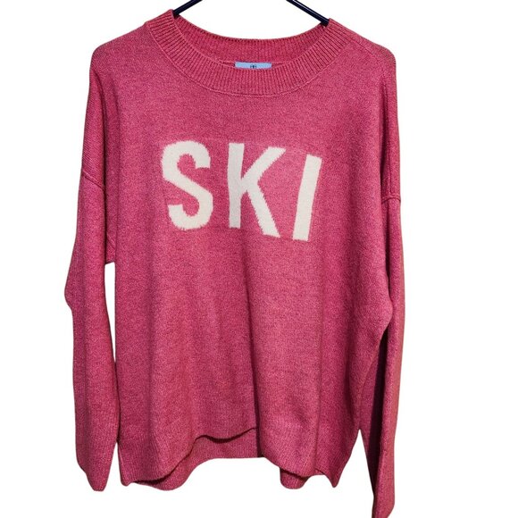 CeCe Women’s Size Medium Pink “Ski” Sweater Crew Neck Oversized Winter Knit - Picture 1 of 6
